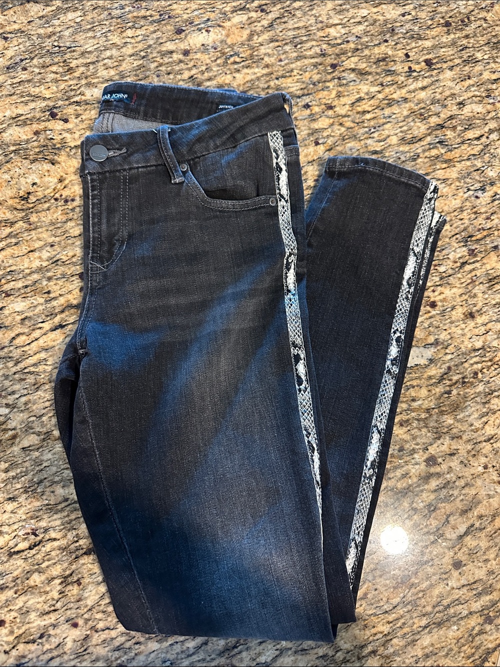 Dear John Black Skinny Jeans with Snake-Print Side Stripe